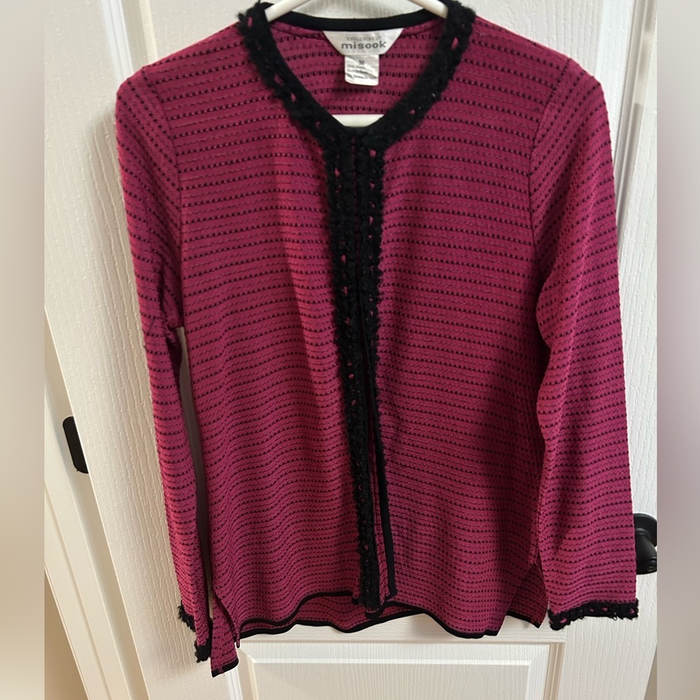 Misook Fuchsia and Black Knit Cardigan